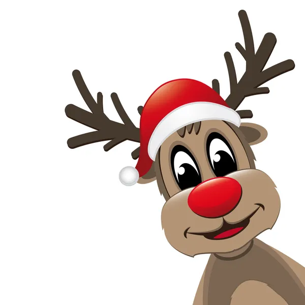 驯鹿红鼻子与圣诞老人帽子 — 图库照片