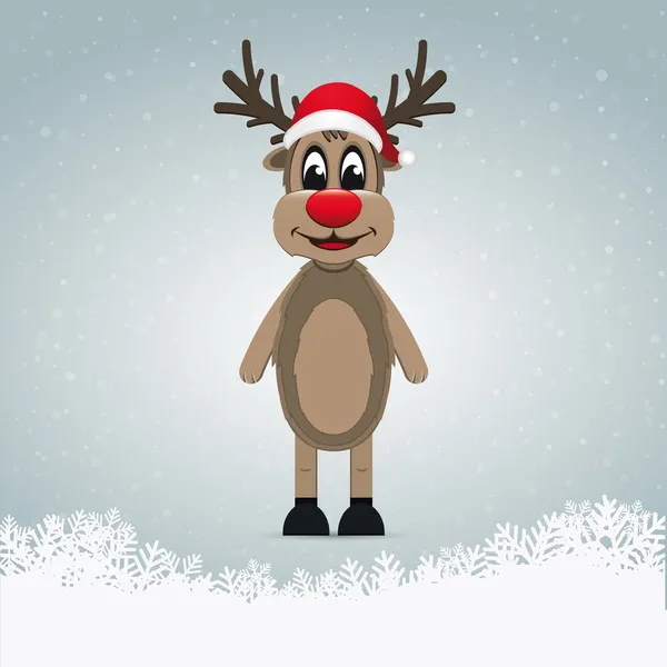 Reindeer red nose winter snow landscape — Stock Photo, Image