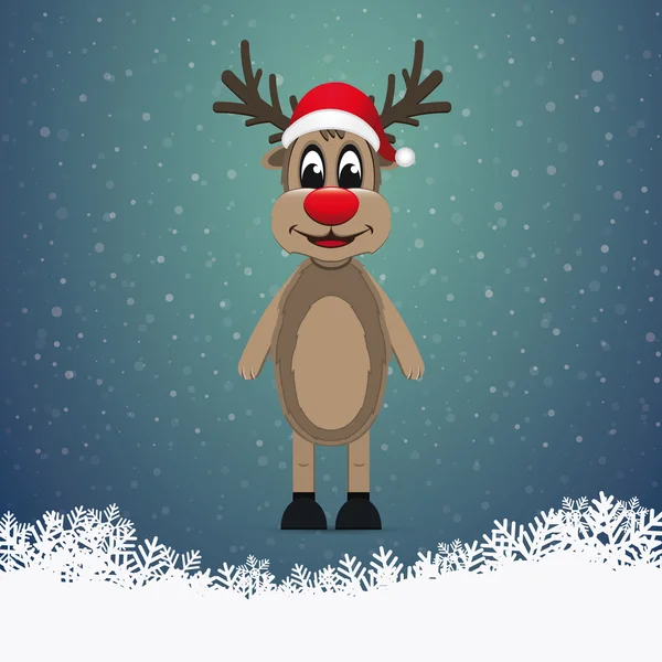 Reindeer red nose winter snow landscape — Stock Photo, Image