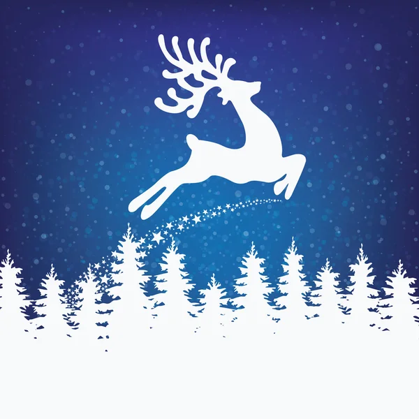 Reindeer fly winter background stars and snow — Stock Photo, Image