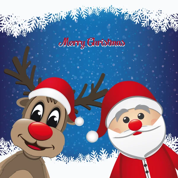 Santa and reindeer winter snowy background — Stock Vector