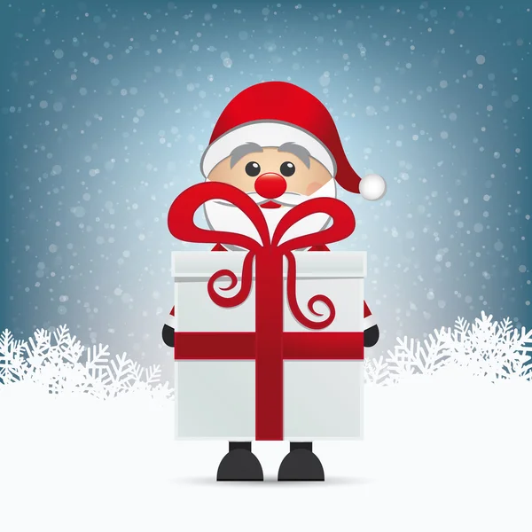Santa en gift winter besneeuwde achtergrond — Stockvector