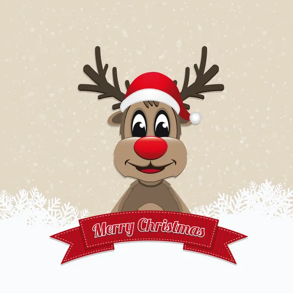 Reindeer ribbon merry christmas — Stock Vector