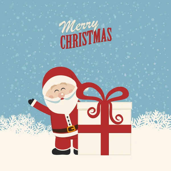 Santa Claus ola detrás de regalo de Navidad — Vector de stock