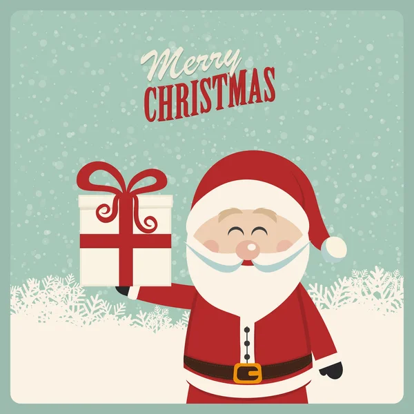 Weihnachtsmann hält Weihnachtsgeschenk in der Hand — Stockvektor
