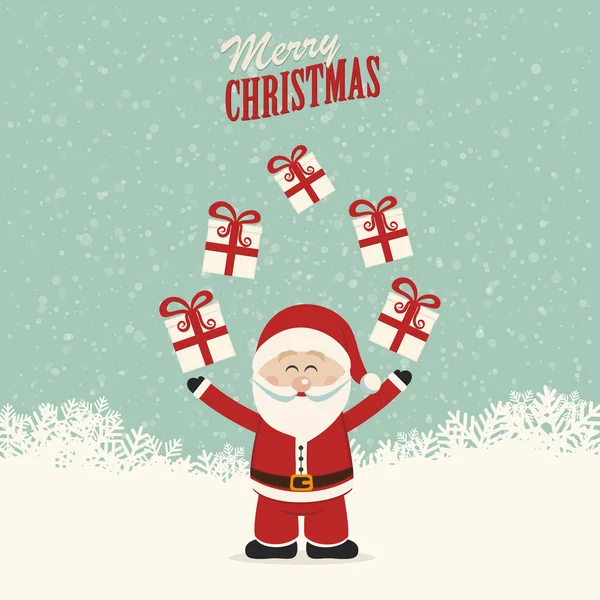 Santa claus jongleren geschenken — Stockvector