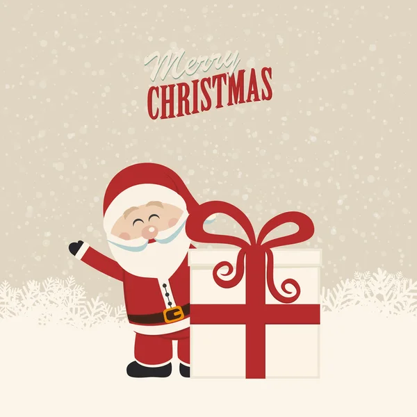 Santa Claus ola detrás de regalo de Navidad — Vector de stock