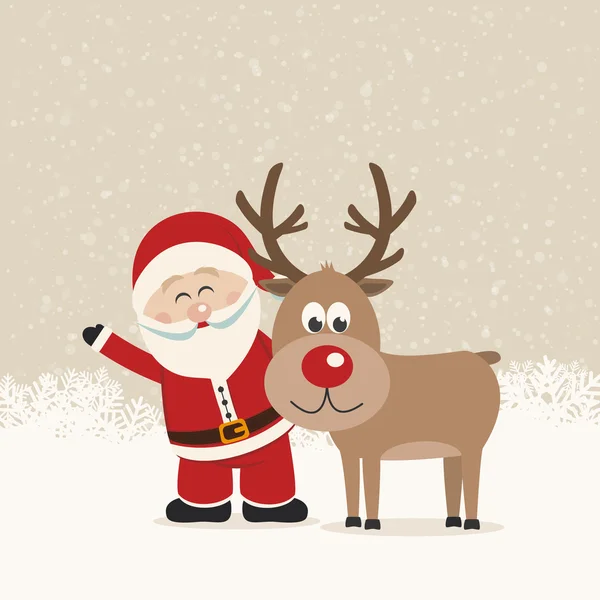 Santa claus et rennes fond neigeux — Image vectorielle