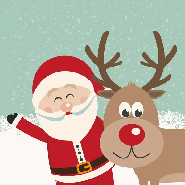 Санта Клаус і олень засніжений фон — стоковий вектор
