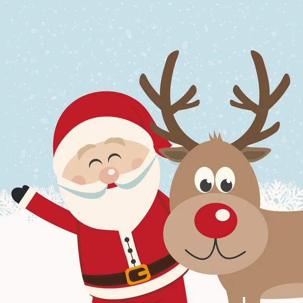 Santa claus and reindeer snowy background — Stock Vector
