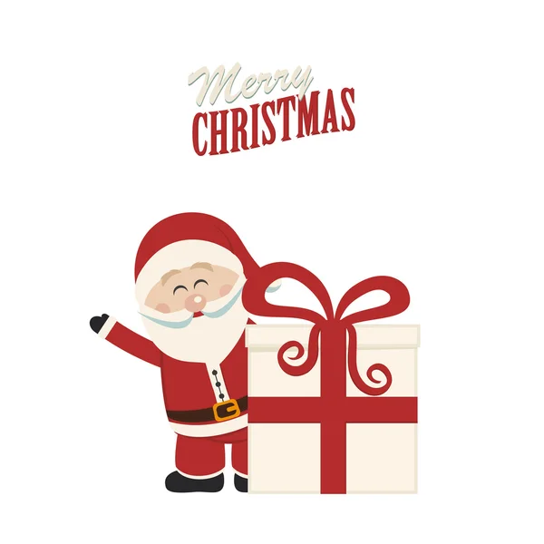 Santa claus wave behind christmas gift isolated — Stock Vector