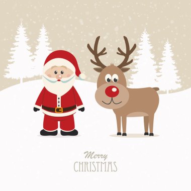 Ren geyiği ve Santa karlı kış arka plan