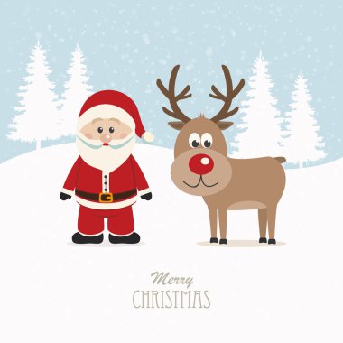 Ren geyiği ve Santa karlı kış arka plan
