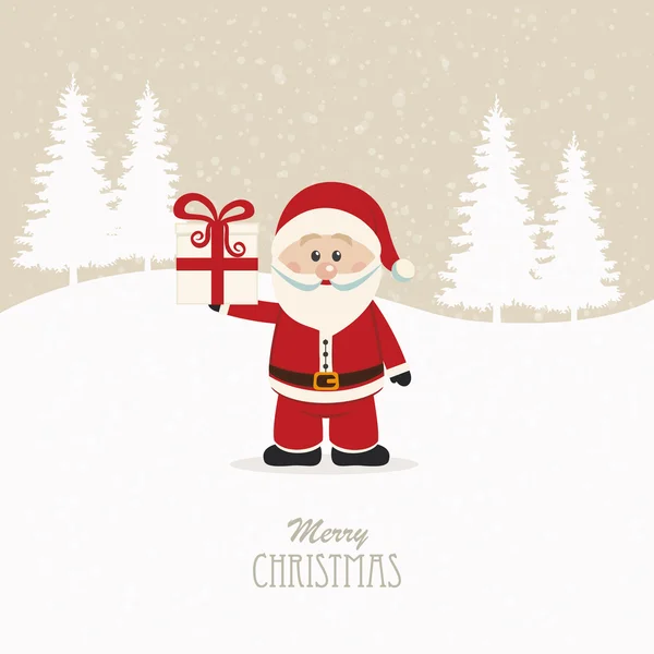 Santa claus christmas gift besneeuwde achtergrond houden — Stockvector