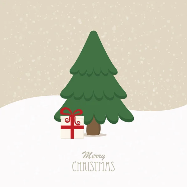 Weihnachtsbaum Geschenk schneebedeckter Hintergrund — Stockvektor