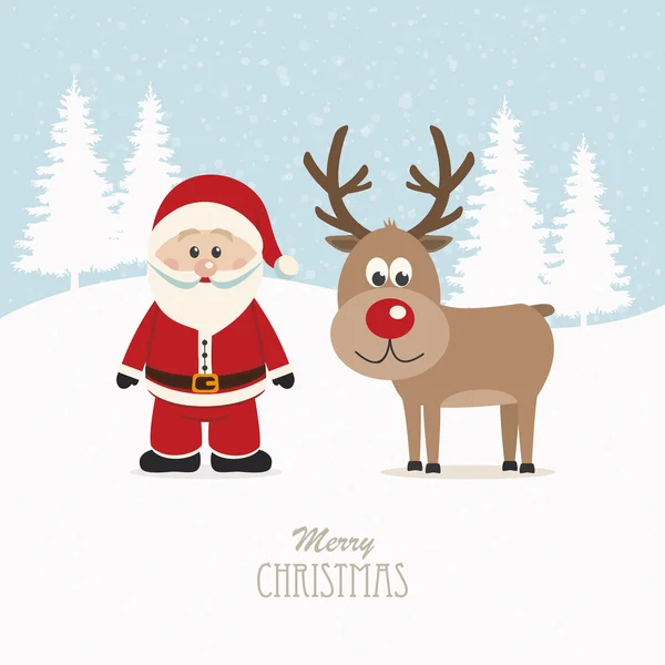 Santa and reindeer snowy winter background — Stock Vector