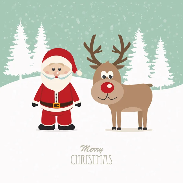 Santa and reindeer snowy winter background — Stock Vector