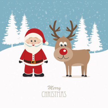 Ren geyiği ve Santa karlı kış arka plan