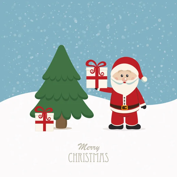 Santa claus hold gift snowy background — Stock Vector