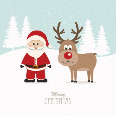 Ren geyiği ve Santa karlı kış arka plan