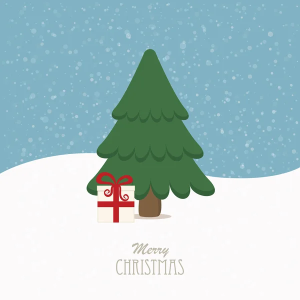 Kerstboom geschenk besneeuwde achtergrond — Stockvector