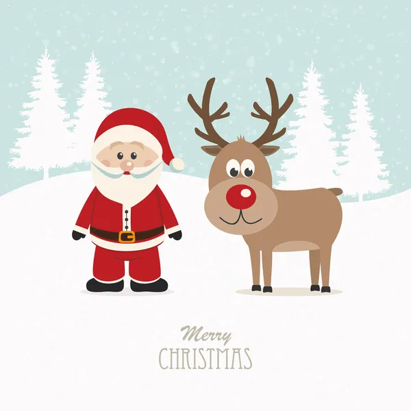 Santa e renne innevato sfondo invernale — Vettoriale Stock
