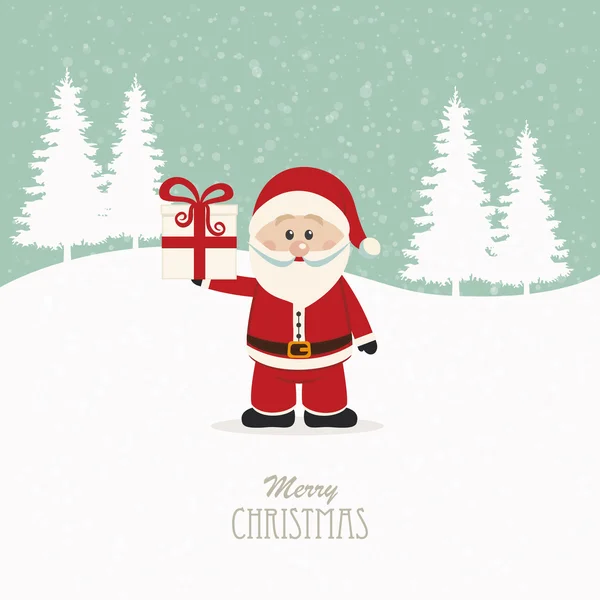 Santa claus christmas gift besneeuwde achtergrond houden — Stockvector