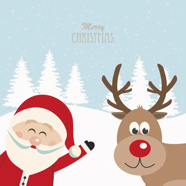 Santa claus y renos fondo nevado — Vector de stock