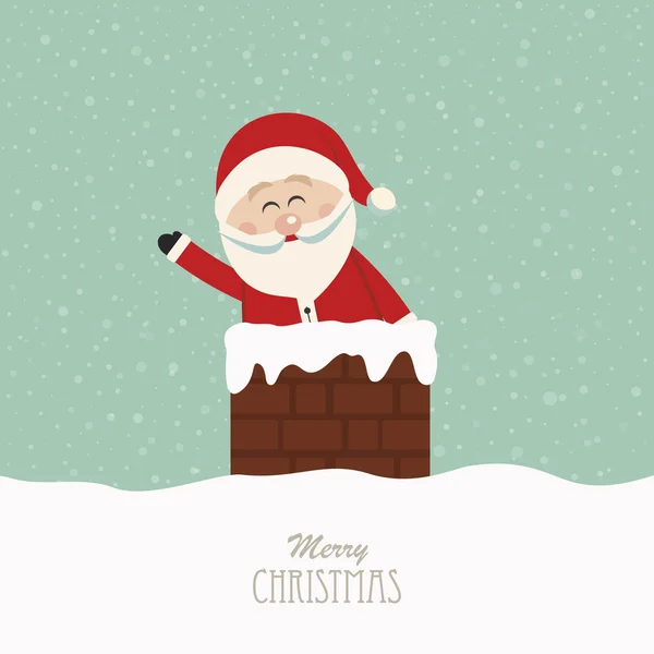 Santa ola en chimenea nieve fondo — Vector de stock