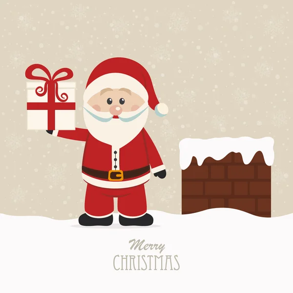 Santa hold gift on snowy roof — Stock Vector