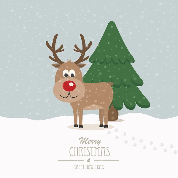 Reindeer on snowy winter background — Stock Vector