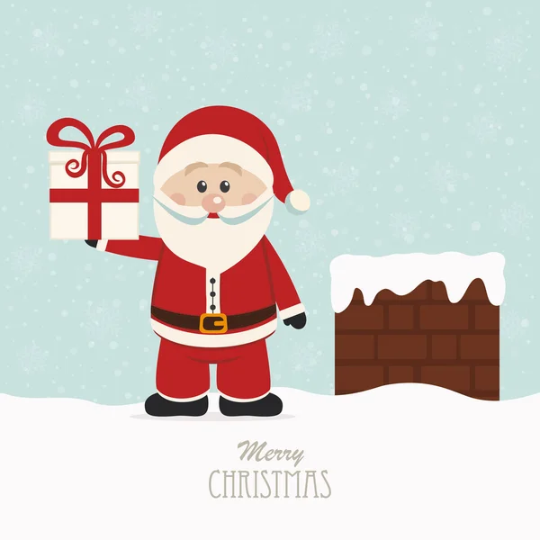 Santa hold gift on snowy roof — Stock Vector