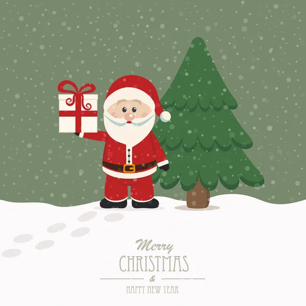 Noël tenir cadeau neige hiver fond — Image vectorielle