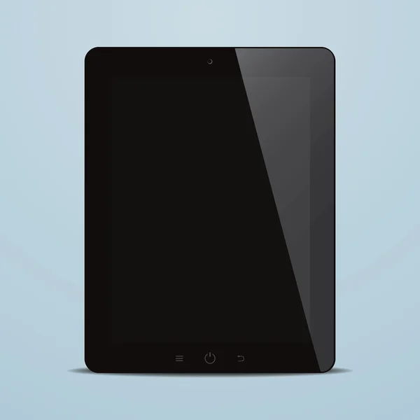 Tablet computador com tela preta no fundo azul — Vetor de Stock