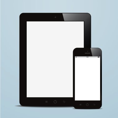 Tablet ve boş ekran mavi arka plan ile smartphone