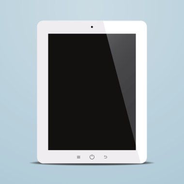 tablet bilgisayar ile mavi arka plan üzerinde siyah ekran