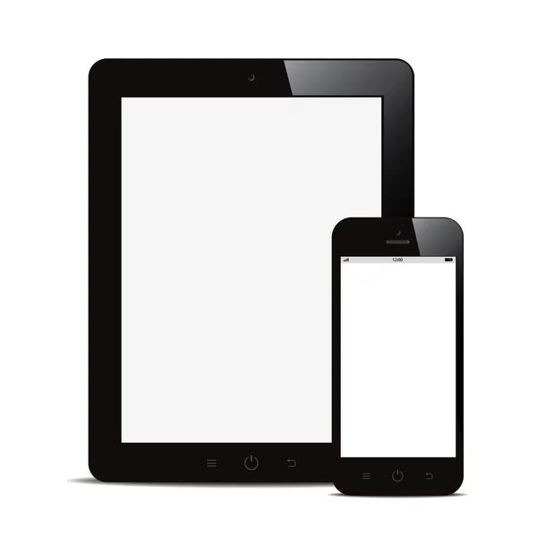 태블릿 및 스마트폰 빈 화면 흰색 배경 — 스톡 벡터