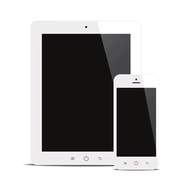 Tablet e smartphone com tela preta fundo branco — Vetor de Stock
