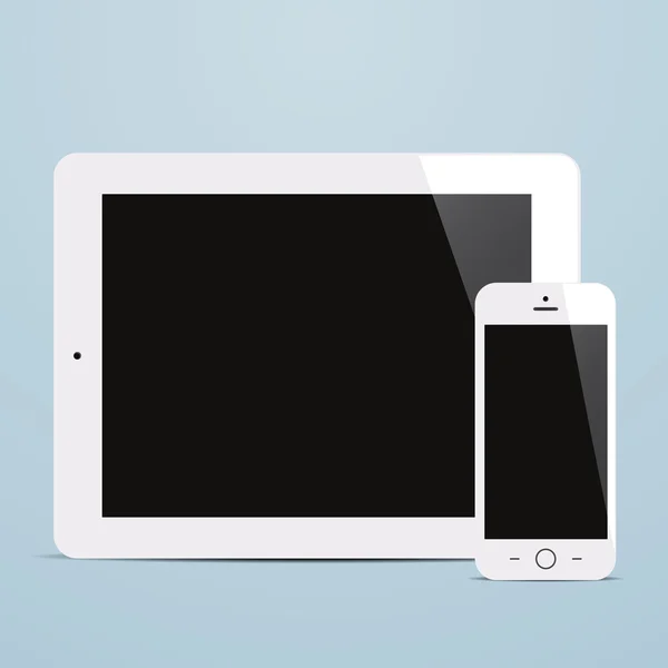 Tablet e smartphone com tela em branco fundo azul — Vetor de Stock