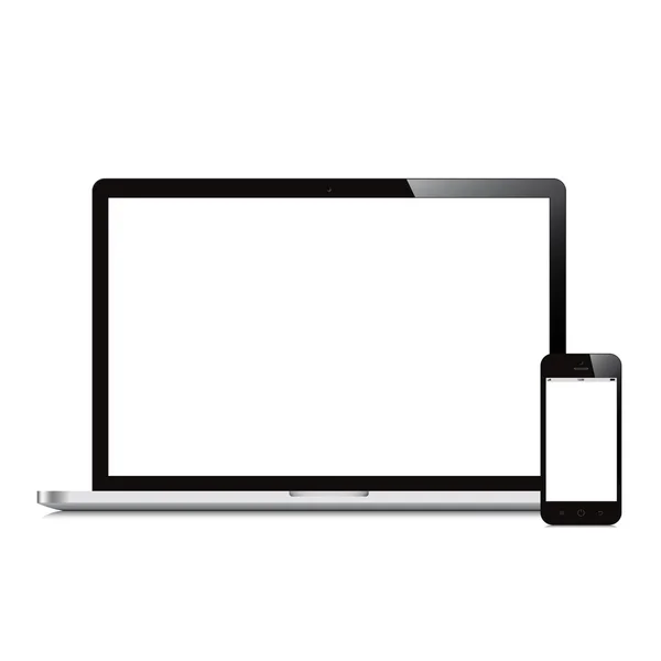 Laptop a smartphone na bílém pozadí — Stockový vektor