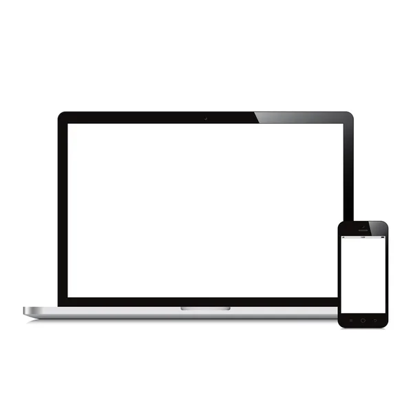 Laptop y smartphone sobre fondo blanco — Vector de stock