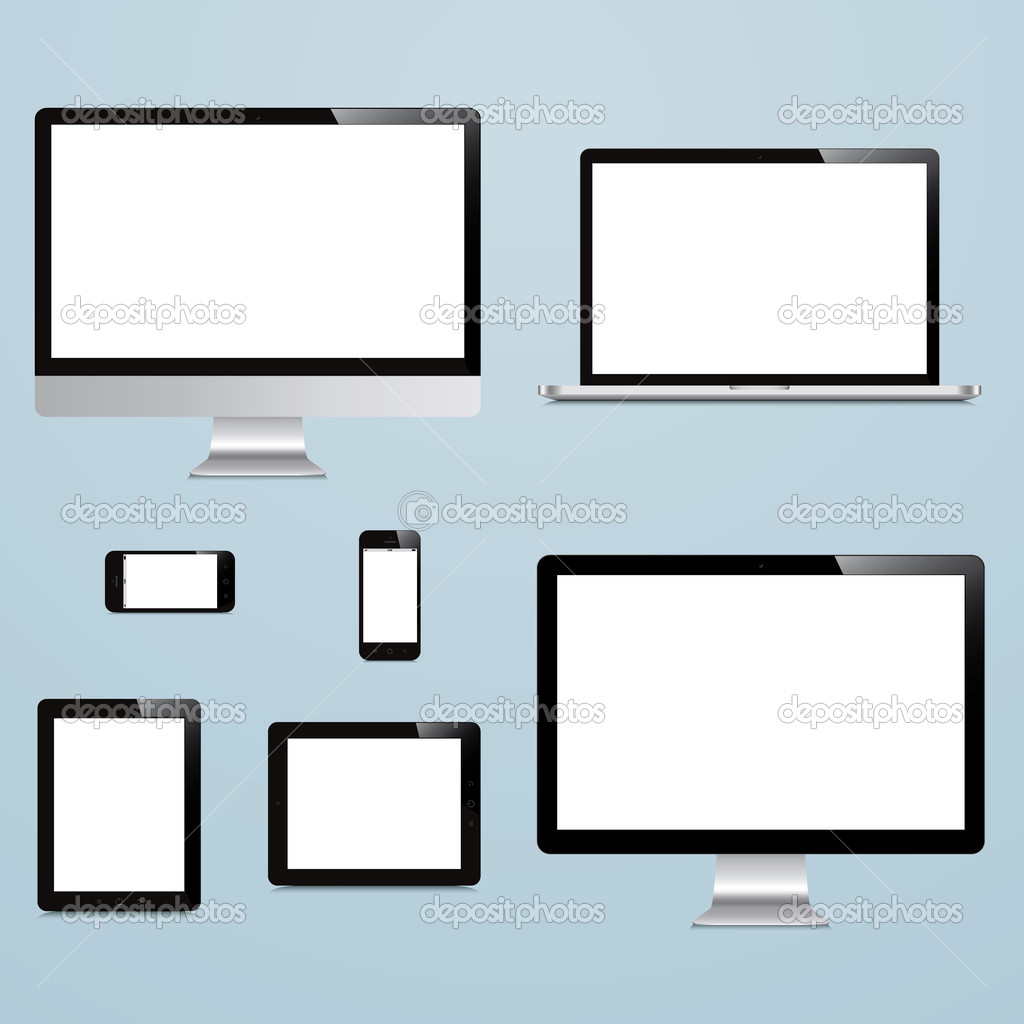 laptop, smartphone, tablet, computer, display on blue background