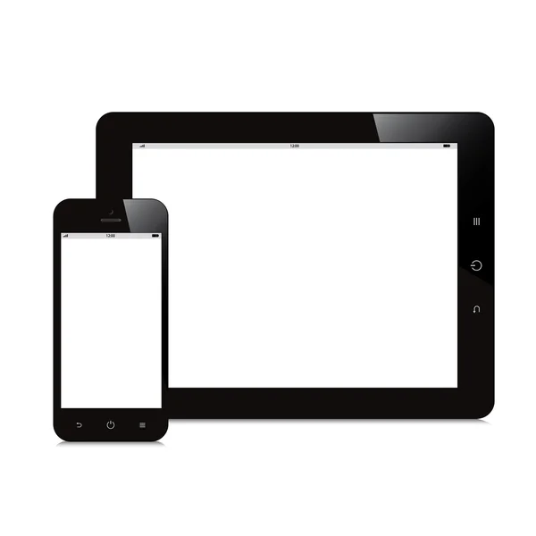 Smartphone et tablette écran blanc fond blanc — Image vectorielle