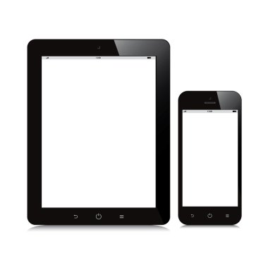 Tablet ve akıllı telefon boş ekran mockup beyaz arka plan