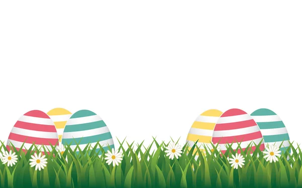 Easter colorful eggs daisy meadow isolated background — Stock Vector