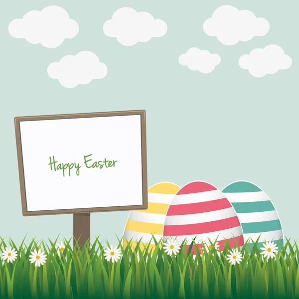 Feliz Pascua signo colorido huevos margarita pradera — Archivo Imágenes Vectoriales