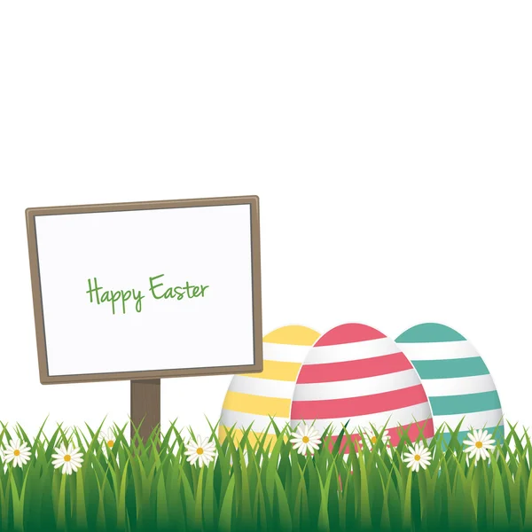 Feliz Pascua signo colorido huevos margarita prado aislado fondo — Archivo Imágenes Vectoriales