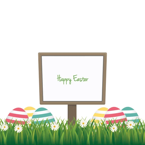 Feliz Pascua signo colorido huevos margarita prado aislado fondo — Archivo Imágenes Vectoriales