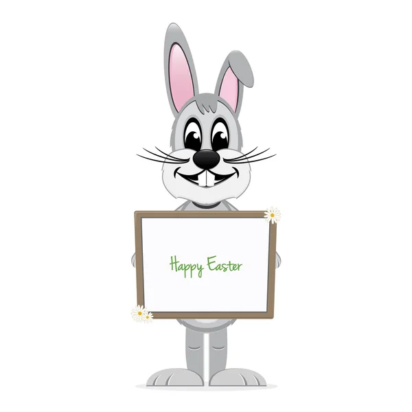 Heureux Pâques lapin tenir panneau indicateur isolé — Image vectorielle