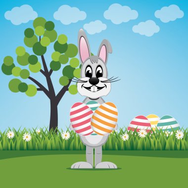 tavşan çim bahar peyzaj üzerinde yumurta tutun